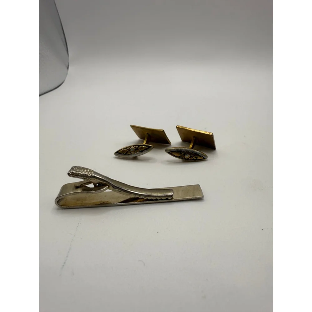 Men's Unbranded Silver Gold Tone Cuff Links & Tie Clip Set One Size